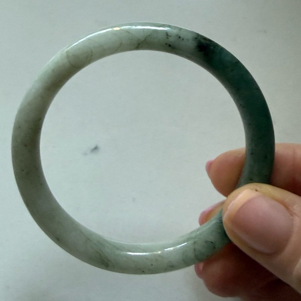 Natural Burmese Jade Bangle Bracelet – Soft Celadon Green, Translucent Stone - Picture 4 of 10